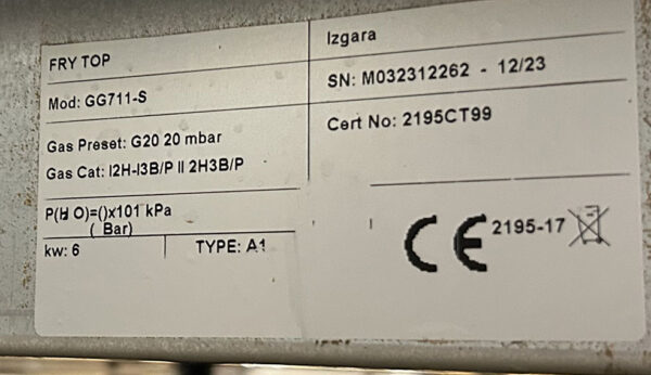 PLANCHA LISA A GAS GG711-S - Imagen 3