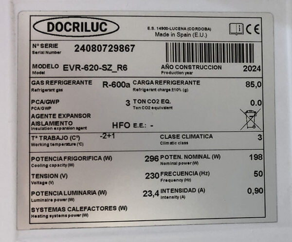 ENFRIADORA EVR-620-SZ_R6 DOCRILUC - Imagen 3