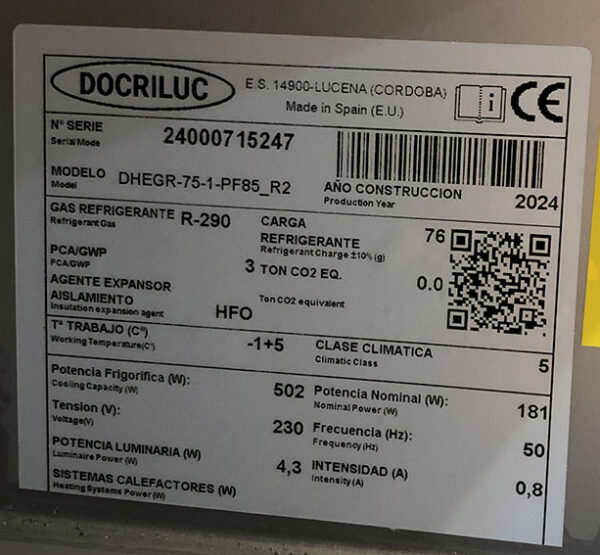 ARMARIO REFRIGERADO DHEGR-75-1-PF85_R2 DOCRILUC - Imagen 3
